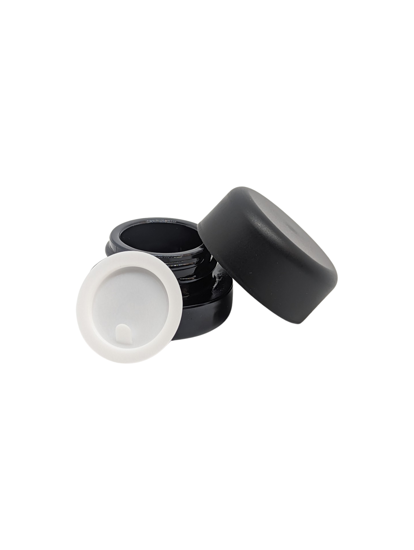 5ml Round Glass Shoulderless Screw Top Jars | Child Resistant Lid | Black Glass, Black Lid