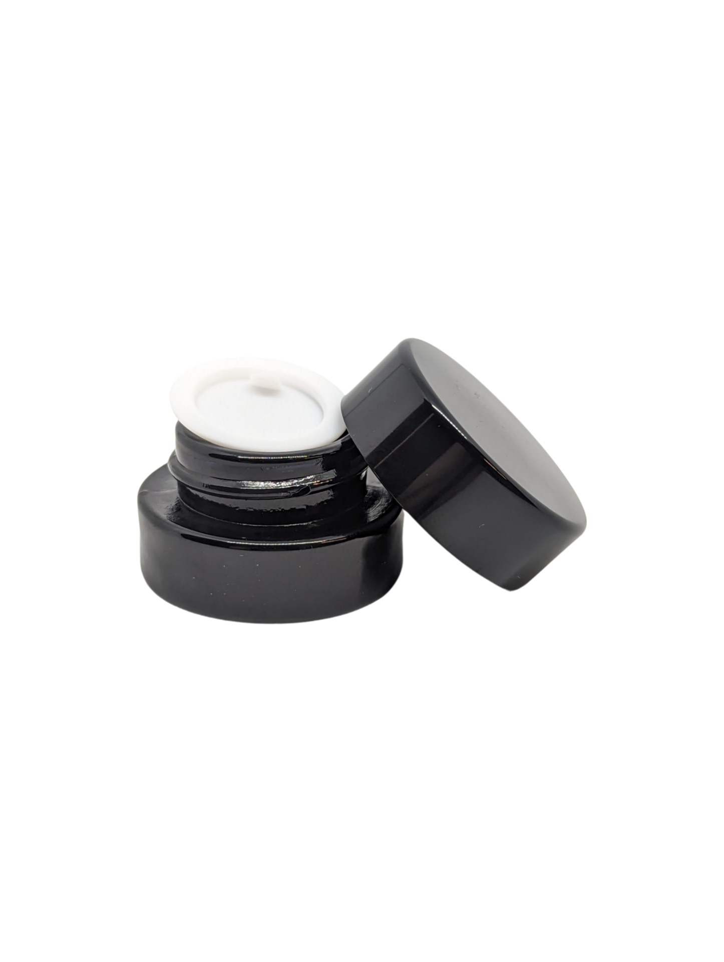 3ml Round Glass Shoulderless Screw Top Jars | Black Glass, Black Lid