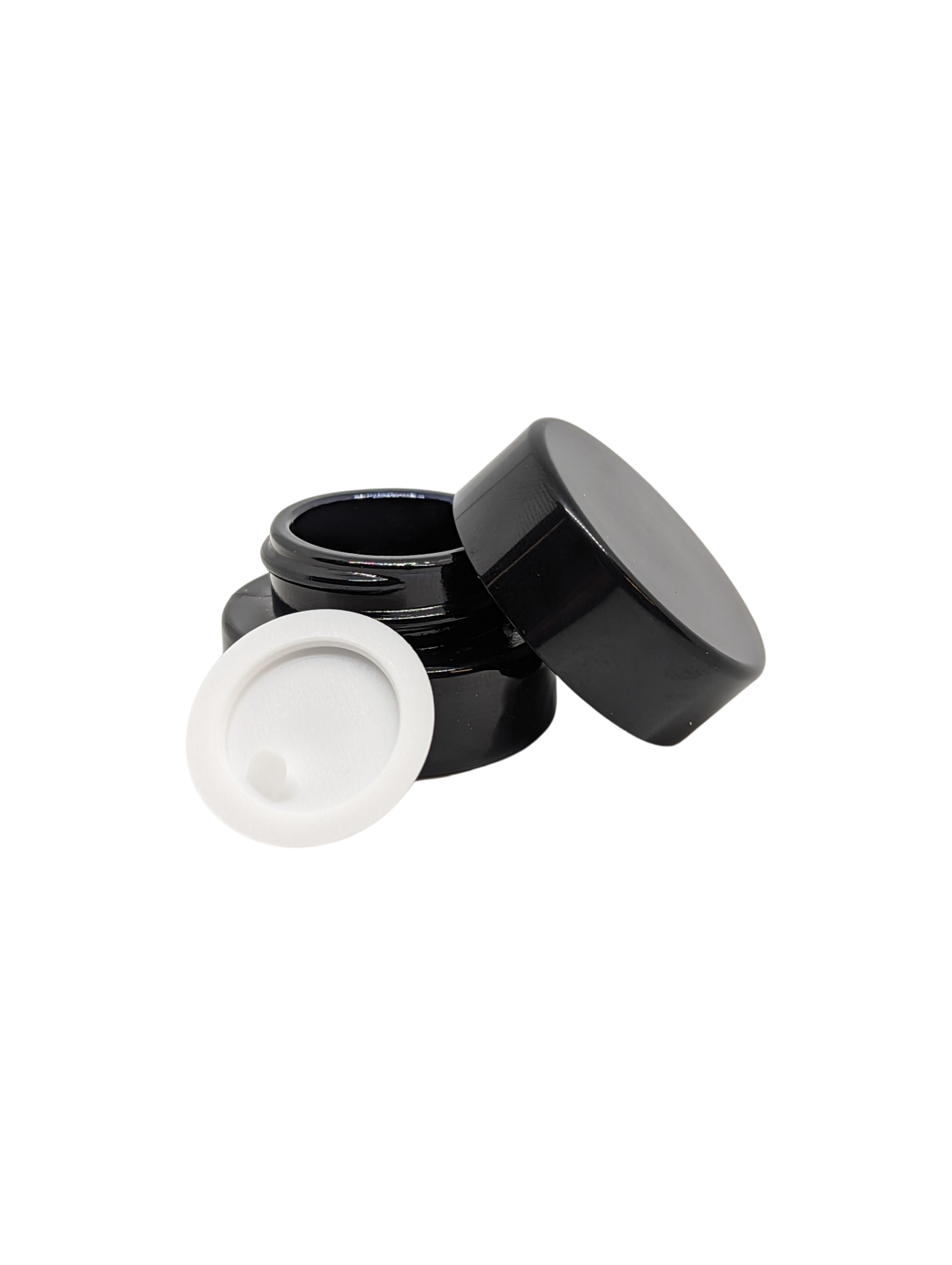 3ml Round Glass Shoulderless Screw Top Jars | Black Glass, Black Lid