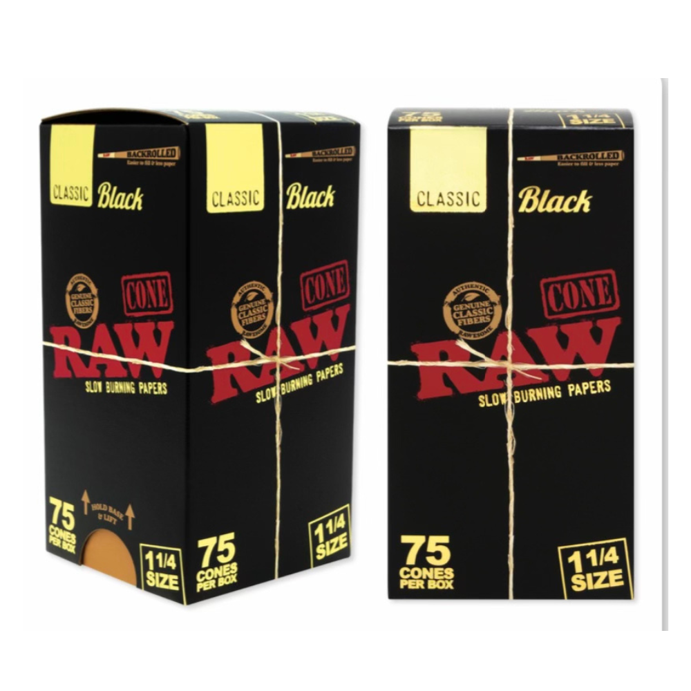 RAW Black Backrolled Pre-Rolled Cones 1 1/4 | 75 Cone Pack