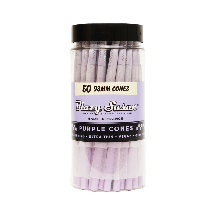 Blazy Susan Purple Pre-Rolled Cones | 98MM Size: 98mm/ 26mm | 50 Cone Pack