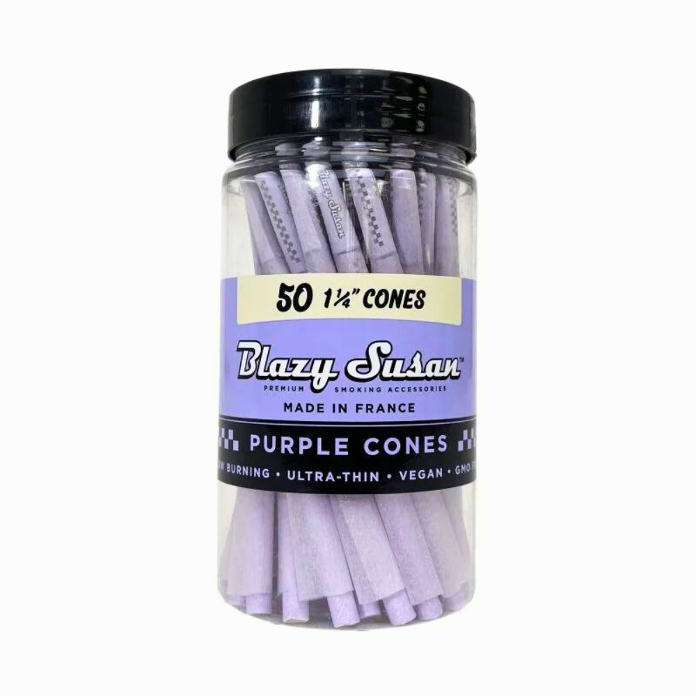 Blazy Susan Purple Pre-Rolled Cones | 1 1/4 Size: 84mm/ 26mm | 50 Cone Pack