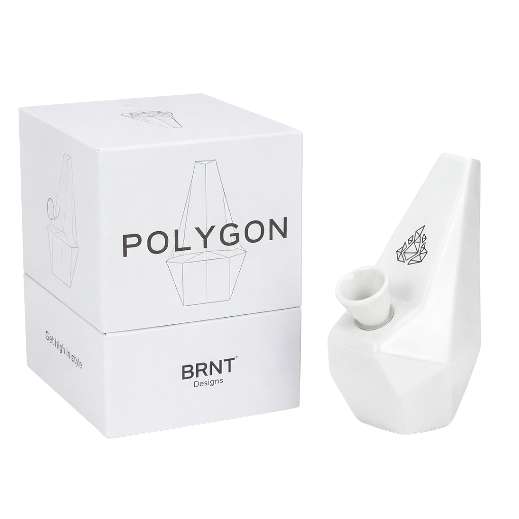 6" Ceramic Polygon Bubbler Bong | BRNT | White
