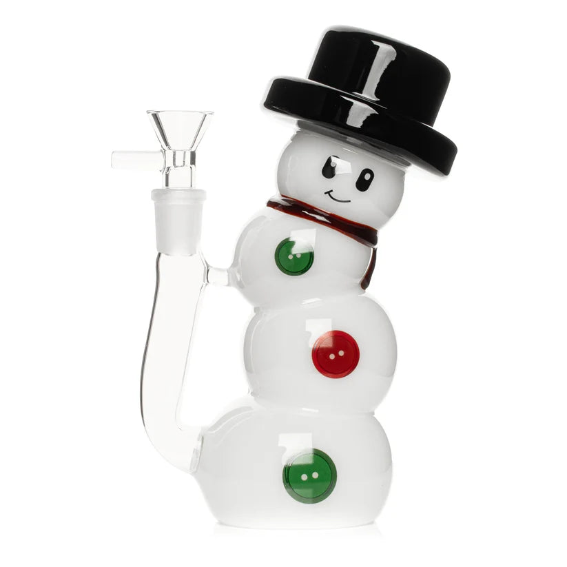 7" Snowman Bubbler Pipe | Red Eye Glass | White