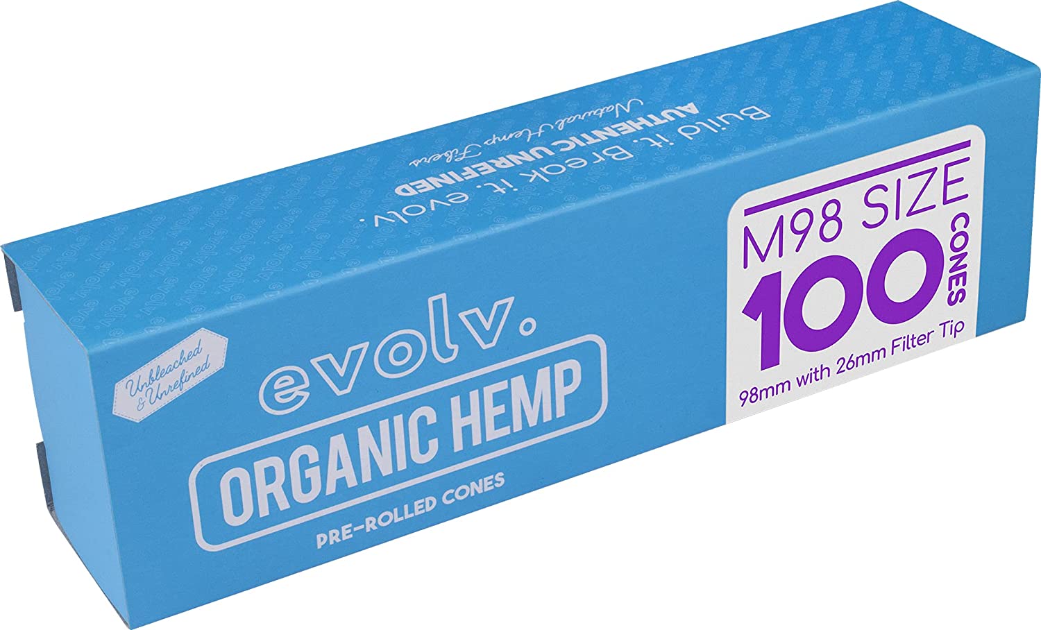 EVOLV Organic Hemp Pre-Rolled Cones | Size: M98 (98mm) | 100/Pack