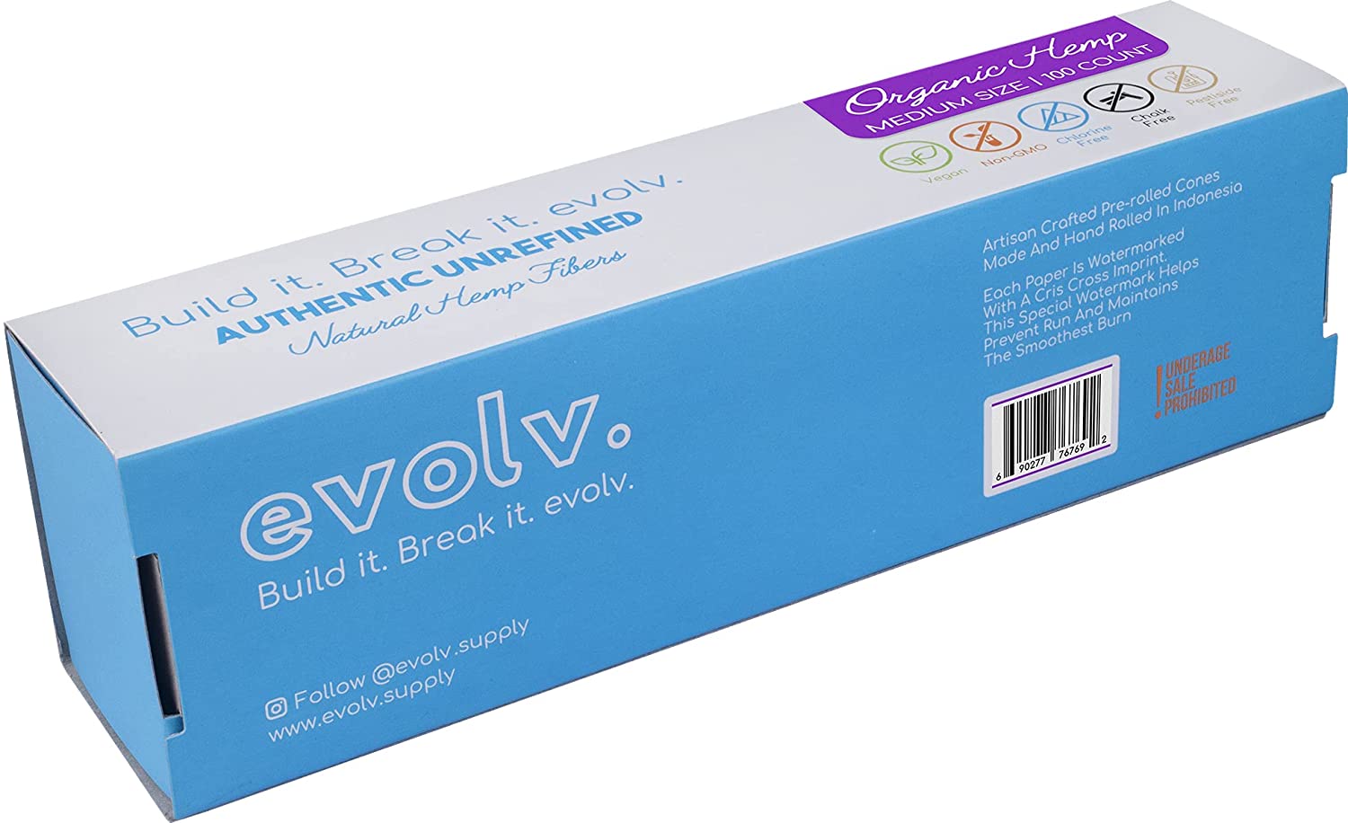 EVOLV Organic Hemp Pre-Rolled Cones | Size: M98 (98mm) | 100/Pack