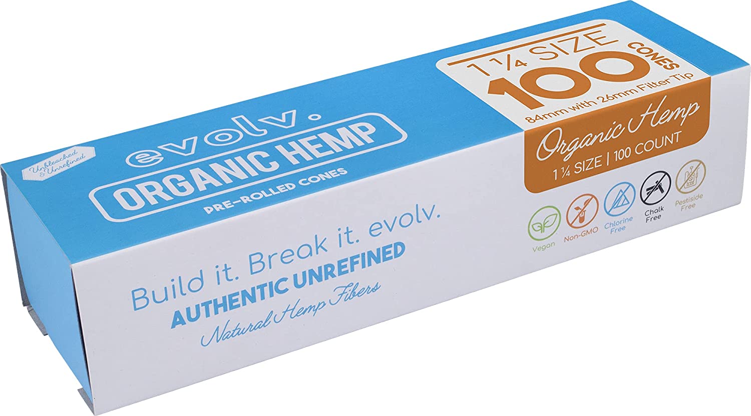 EVOLV Organic Hemp Pre-Rolled Cones 1 1/4 - 100/Pack