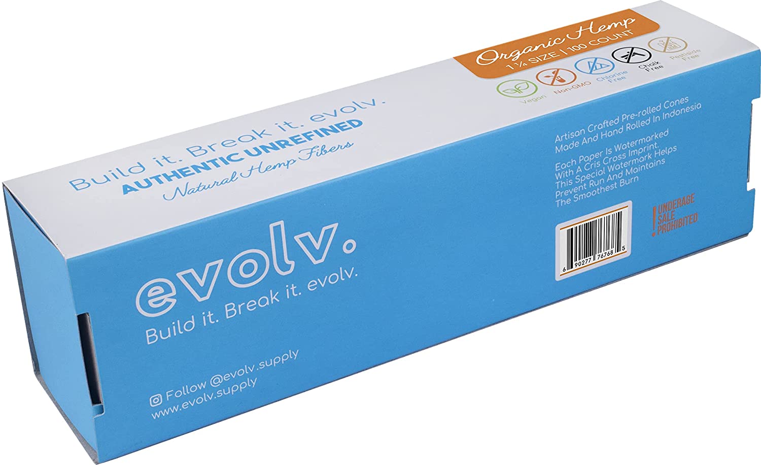 EVOLV Organic Hemp Pre-Rolled Cones 1 1/4 - 100/Pack