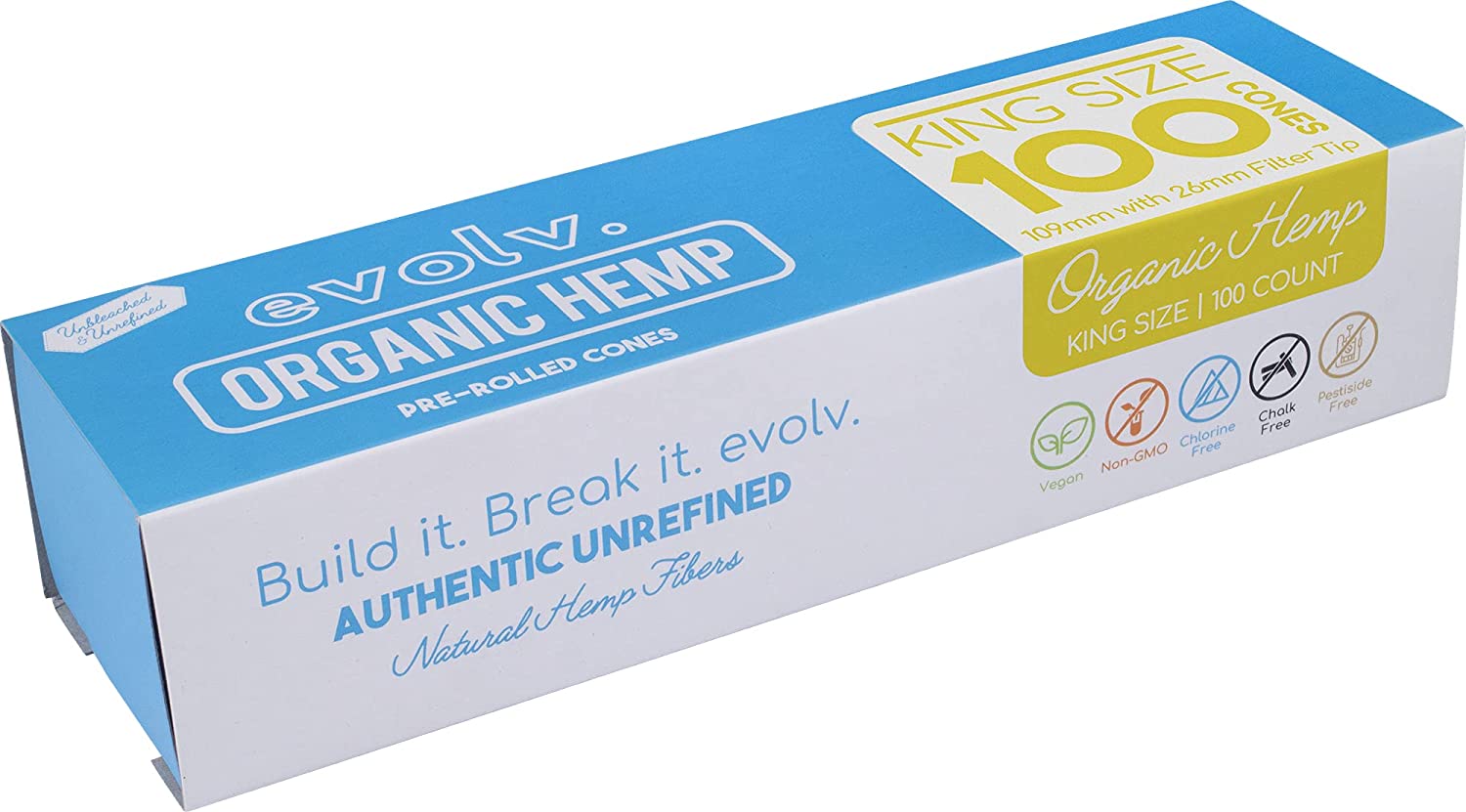 EVOLV Organic Hemp Pre-Rolled Cones | Size: King Size | 100/Pack