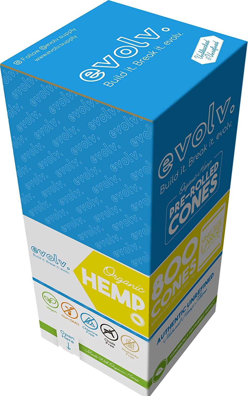 EVOLV Organic Hemp Pre-Rolled Cones | Size: King Size | 800/Pack