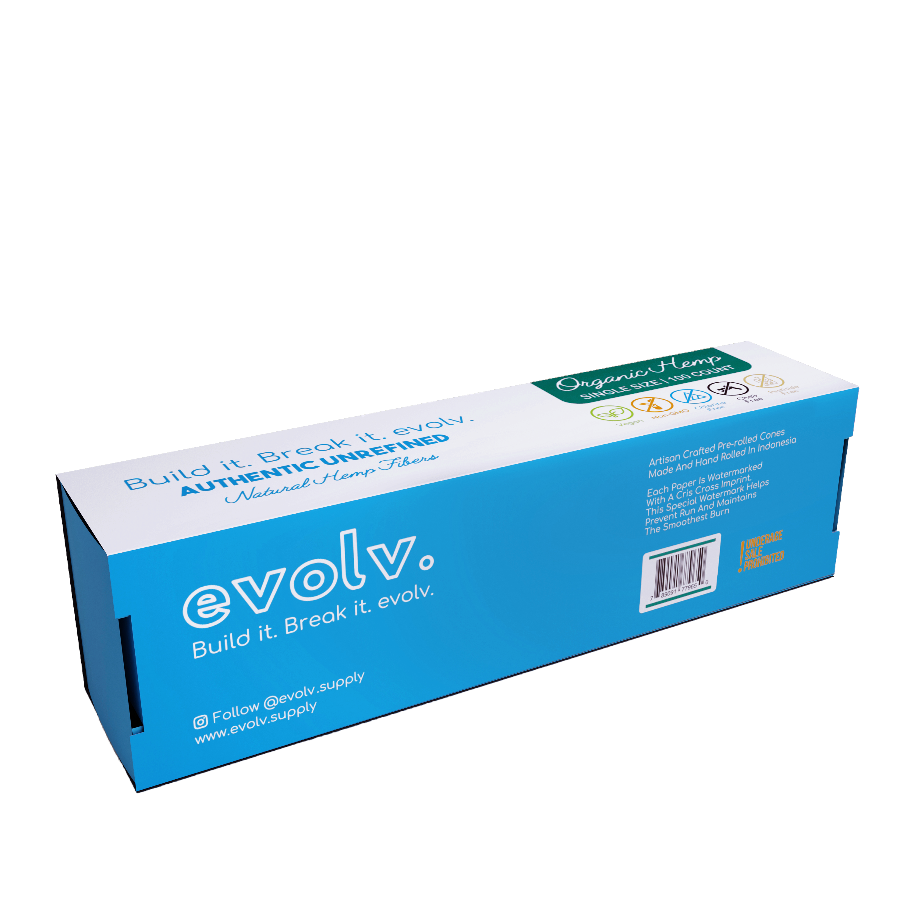 EVOLV Organic Hemp Pre-Rolled Cones | Single Size (Dog Walker) | 70mm/30mm | 100/Pack