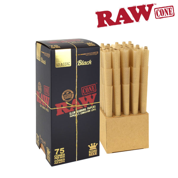 RAW Black Pre-Rolled Cones King Size | 75 Cone Pack
