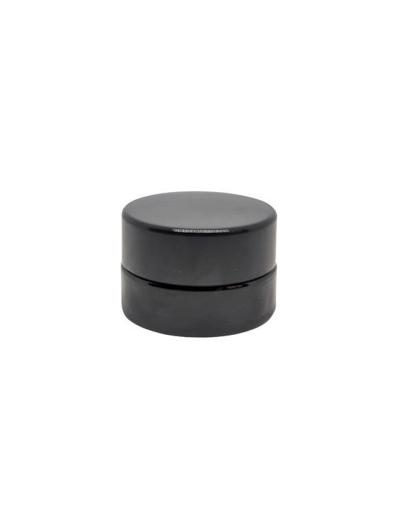 3ml Round Glass Shoulderless Screw Top Jars | Black Glass, Black Lid