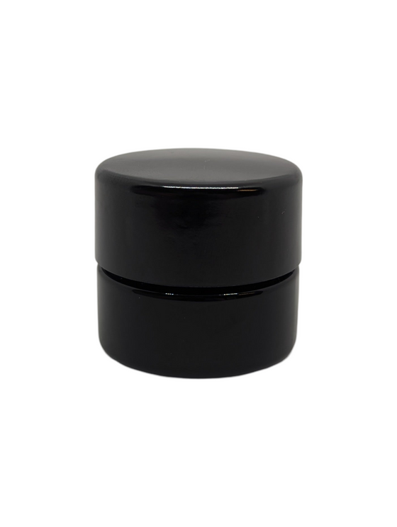 5ml BAKELITE Round Glass Shoulderless Screw Top Jars | Child Resistant Lid | Black Glass, Black Lid