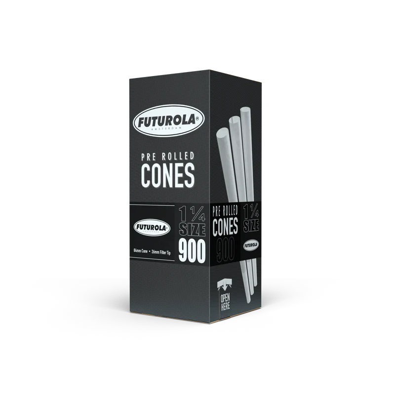 Futurola Classic White Pre-Rolled Cones| 1 1/4 Size: 84mm/ 26mm | Standard | 900/Pack | No Logo Tip