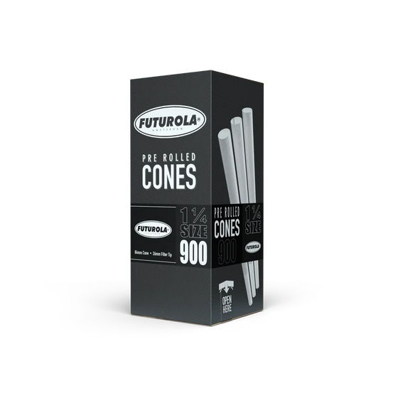 Futurola Classic White Pre-Rolled Cones| 1 1/4 Size: 84mm/ 26mm | Standard | 900/Pack | No Logo Tip