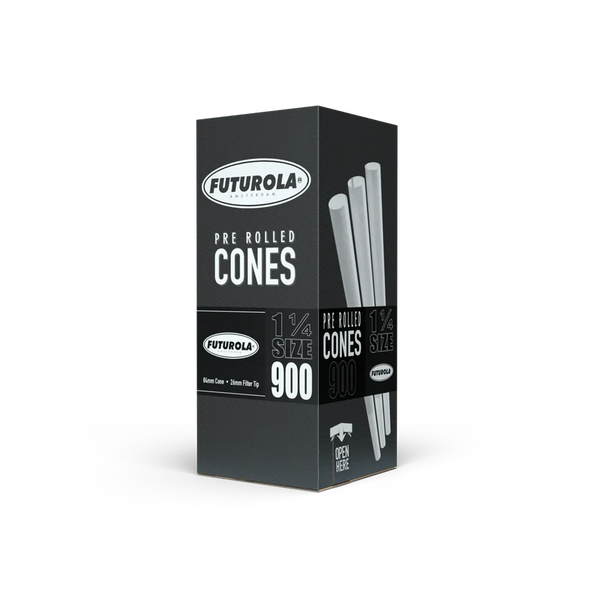 Futurola Classic White Pre-Rolled Cones| 1 1/4 Size: 84mm/ 26mm | Standard | 900/Pack | No Logo Tip