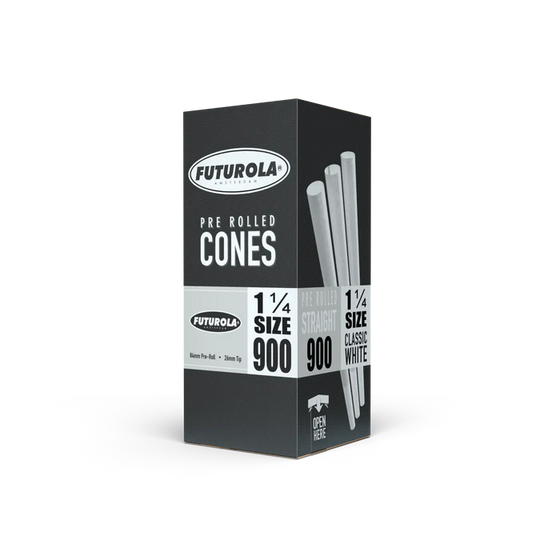 Futurola Classic White Pre-Rolled Cones | 1 1/4 Straight Size: 84mm/ 26mm | Slender | 900/Pack | No Logo Tip