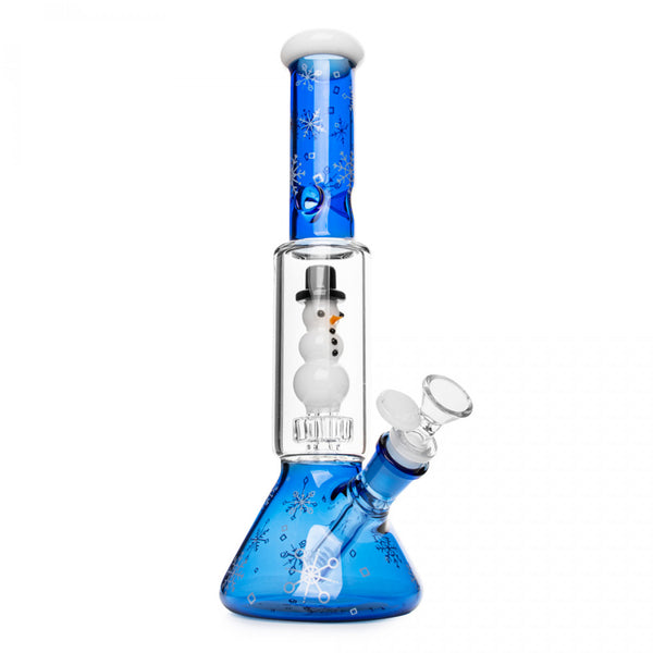 12" Snowman Dual Chamber Beaker Base Water Pipe Bong | Red Eye Glass | Sapphire Blue