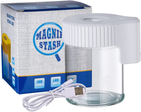 Mag Jar | Magnifying Glass Display Jar w/LED Light | White