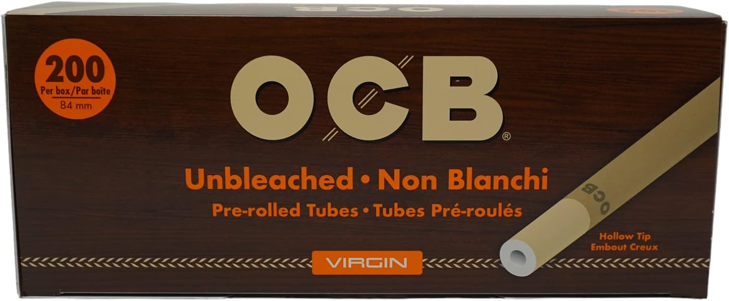 OCB Virgin/ Unbleached Pre-rolled Paper Tubes | Hollow Tip | 200 Pack