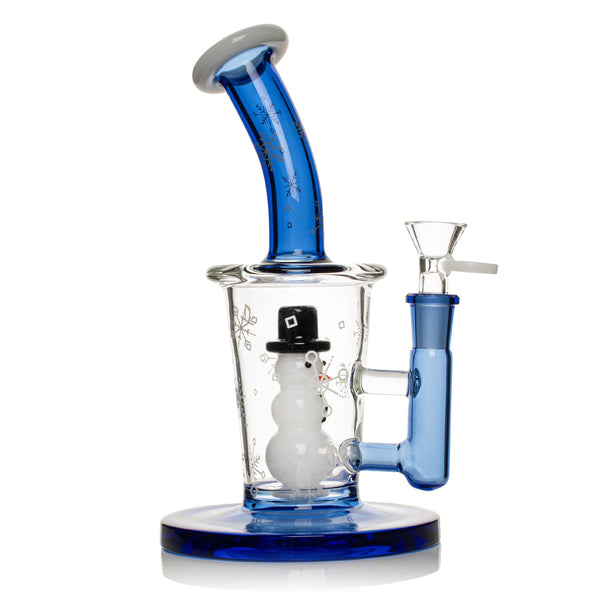 8" Snowman Bubbler Pipe | Red Eye Glass | Sapphire Blue