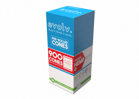 EVOLV Organic Hemp Pre-Rolled Cones | 1 1/4 Straight Size: 84mm/26mm | Slender | 900/Pack
