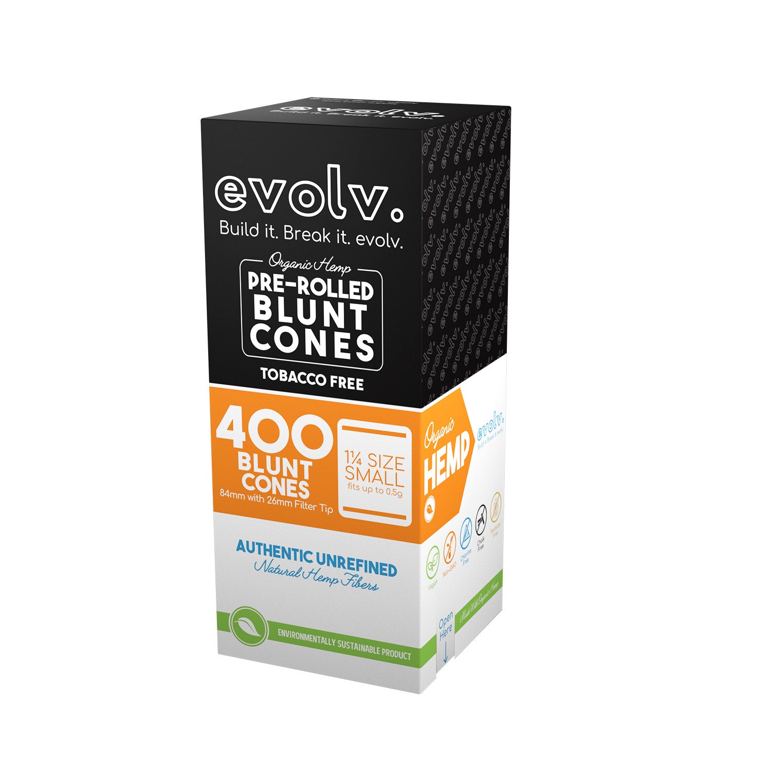 Evolv Pre-Rolled Blunt Cones | 1 1/4 Size: 84mm/ 26mm | 400/Pack