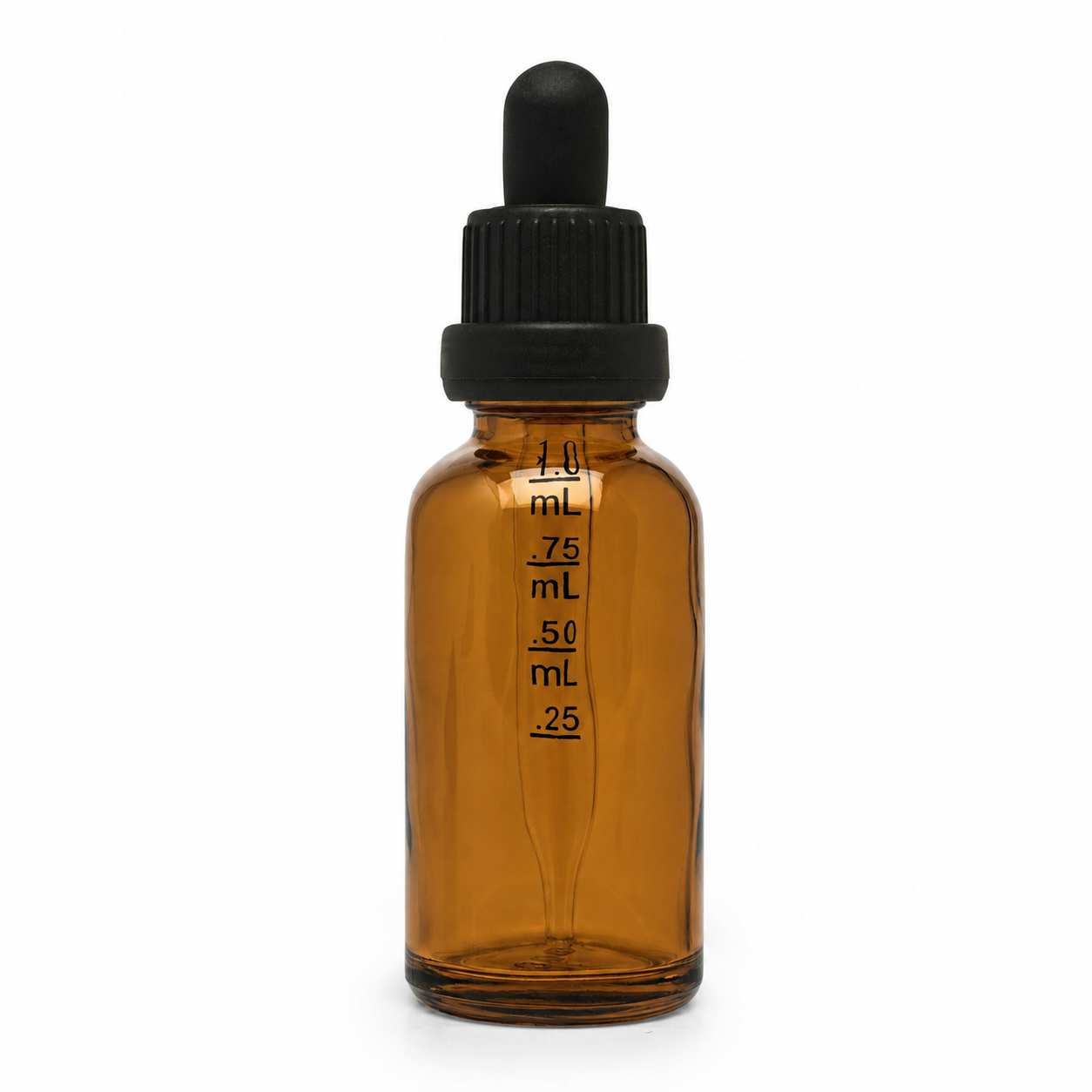 30ml Glass Dropper Bottles w/Measurements & Tamper Proof Lid | Amber Bottle & Black Cap