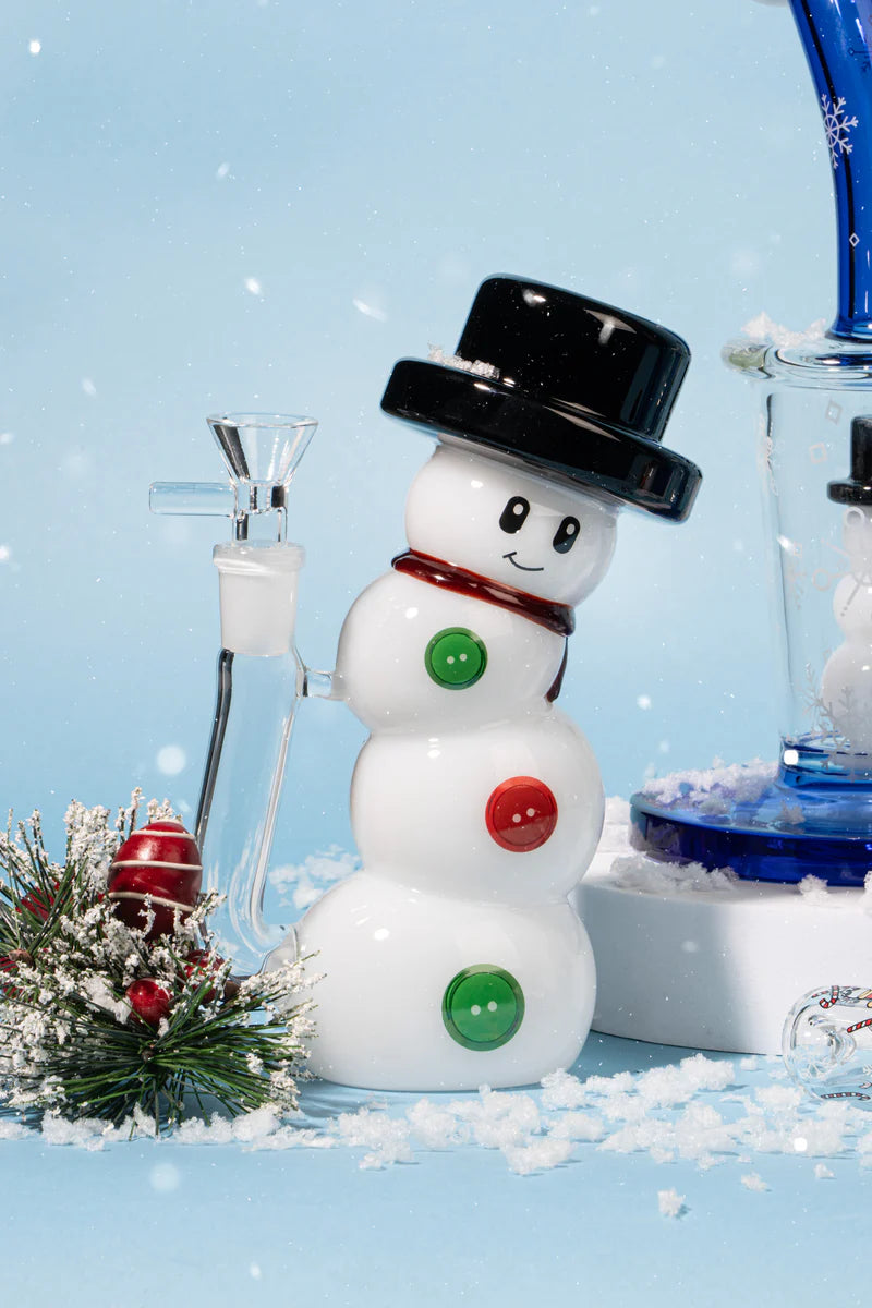 7" Snowman Bubbler Pipe | Red Eye Glass | White