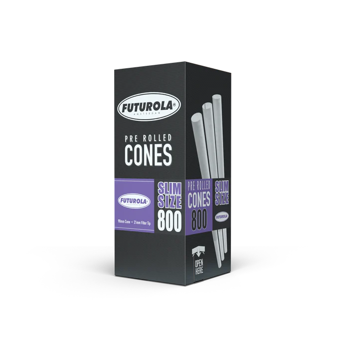 Futurola Classic White Pre-Rolled Cones | Slim Size: 98mm/ 26mm | Standard | 800/Pack | No Logo Tip