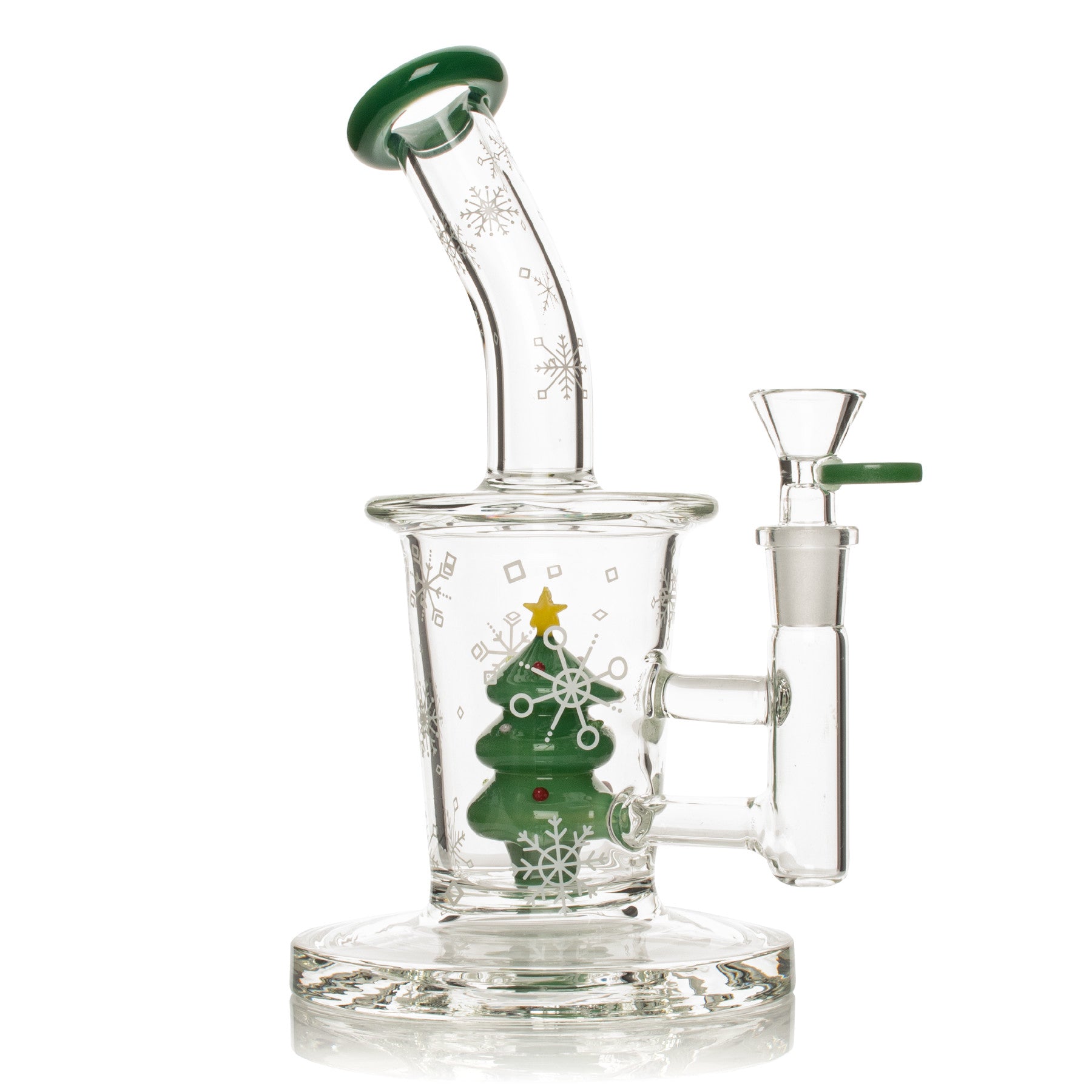 8.5" Christmas Tree Bubbler Pipe | Red Eye Glass | Green/Clear