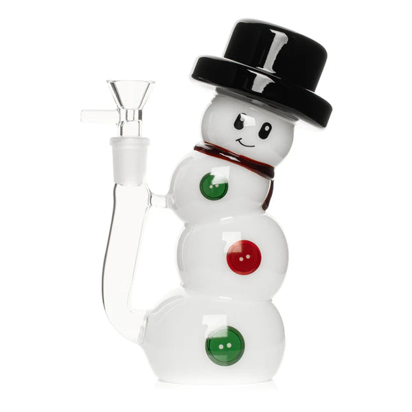 7" Snowman Bubbler Pipe | Red Eye Glass | White