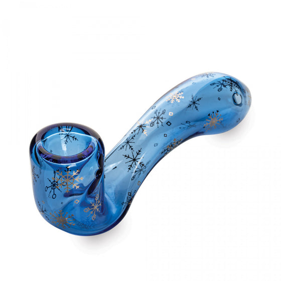 4.5" Winter Wonderland Sherlock Hand Pipe | Red Eye Glass | Sapphire Blue