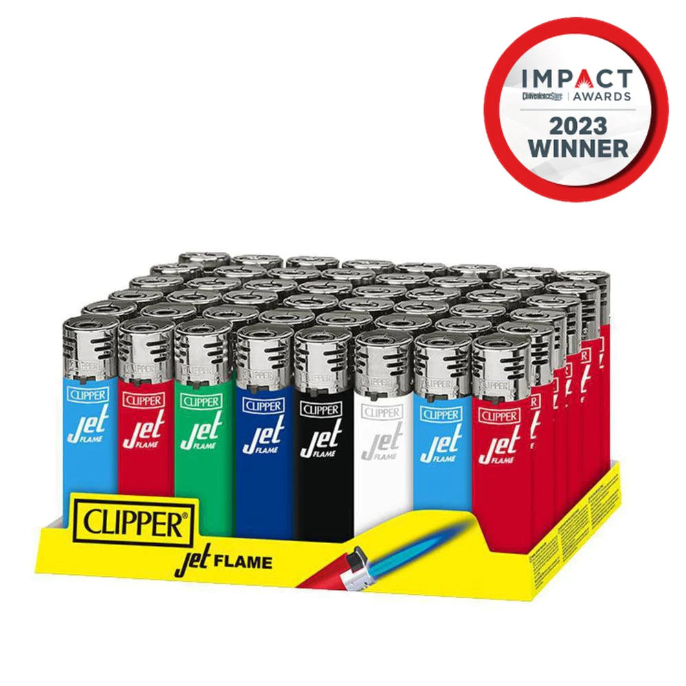 Clipper | Jet Flame Lighter | Reusable | 48 Pack Tray | Multiple Colours