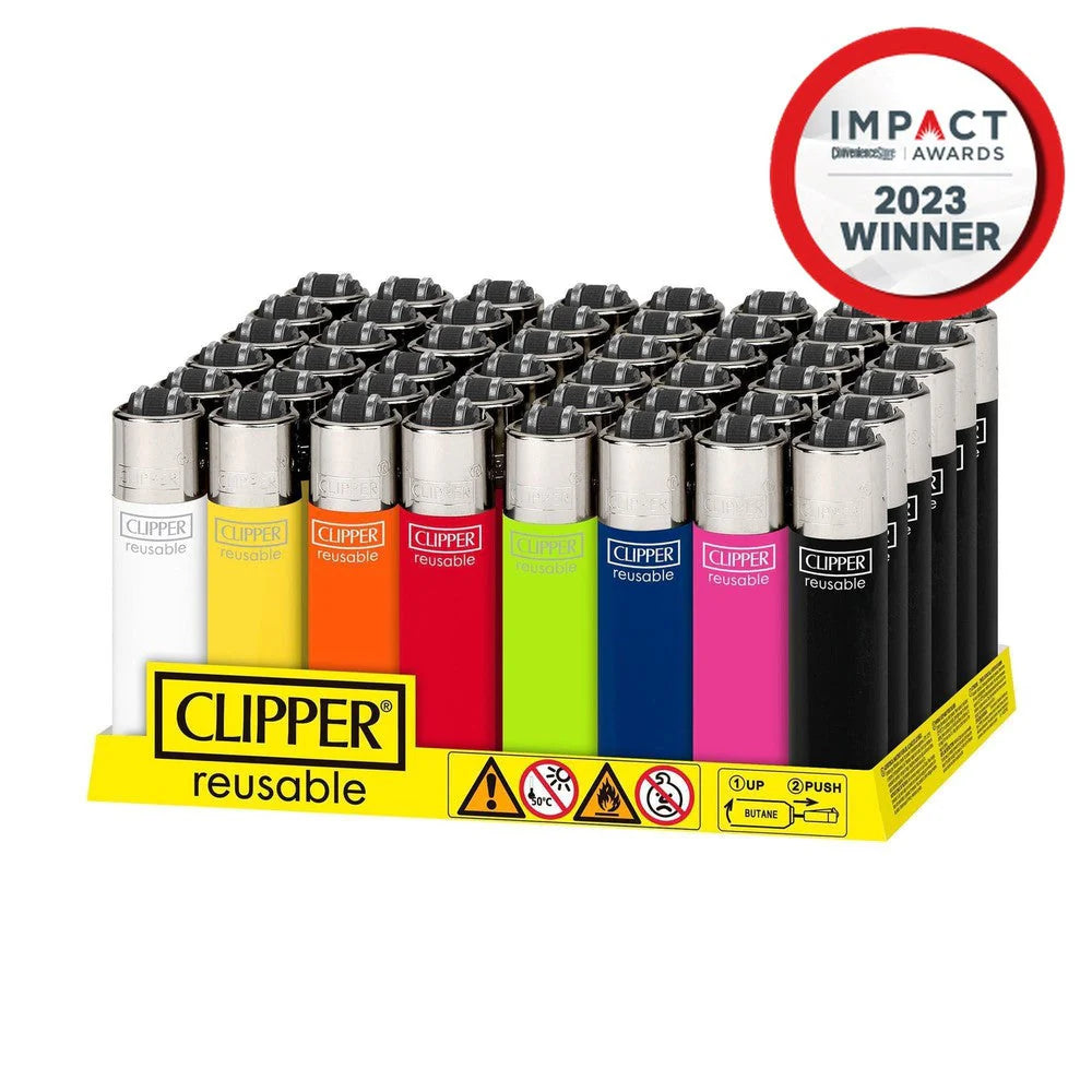 Clipper | Classic Mini Lighter | Reusable | 48 Pack Tray | Multiple Colours