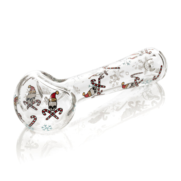 4.5" Skull & Crosscanes Spoon Hand Pipe | Red Eye Glass | Clear