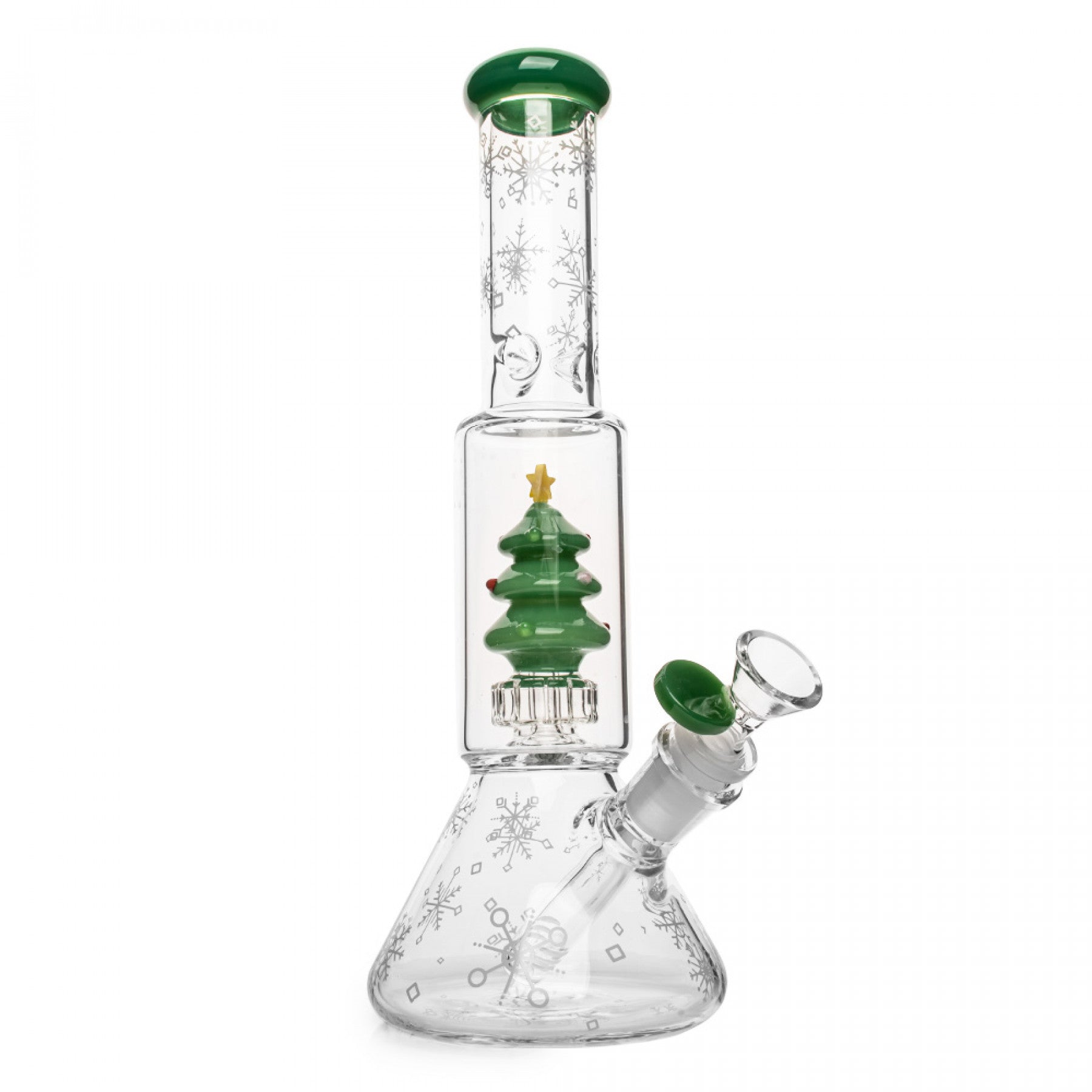 12" Christmas Tree Dual Chamber Beaker Base Water Pipe Bong | Red Eye Glass | Green/Clear