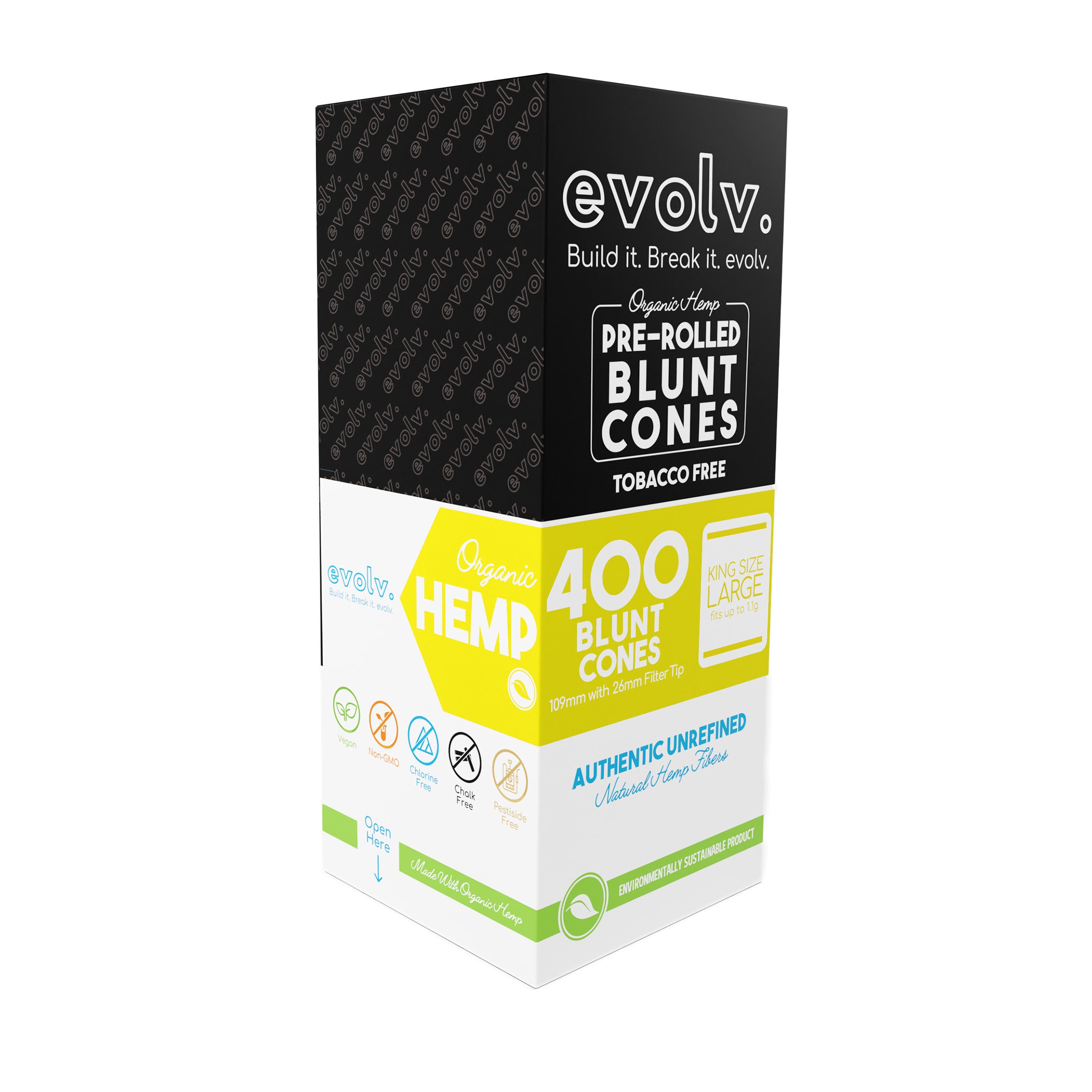 Evolv Pre-Rolled Blunt Cones | King Size: 109mm/ 26mm | 400/Pack