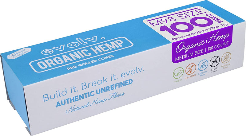 EVOLV Organic Hemp Pre-Rolled Cones | Size: M98 (98mm) | 100/Pack