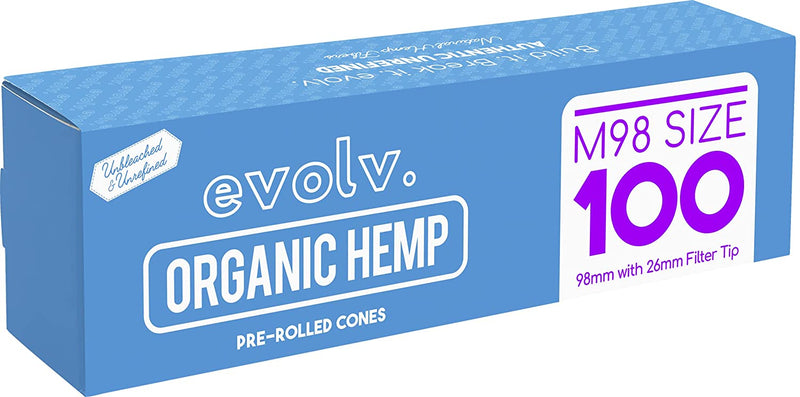 EVOLV Organic Hemp Pre-Rolled Cones | Size: M98 (98mm) | 100/Pack