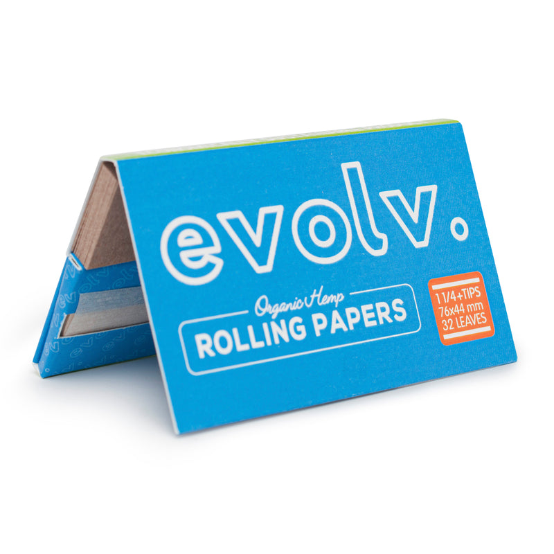 EVOLV Organic Hemp Rolling Papers | Size: 1 1/4 | w/ Magnetic Booklet + Tips