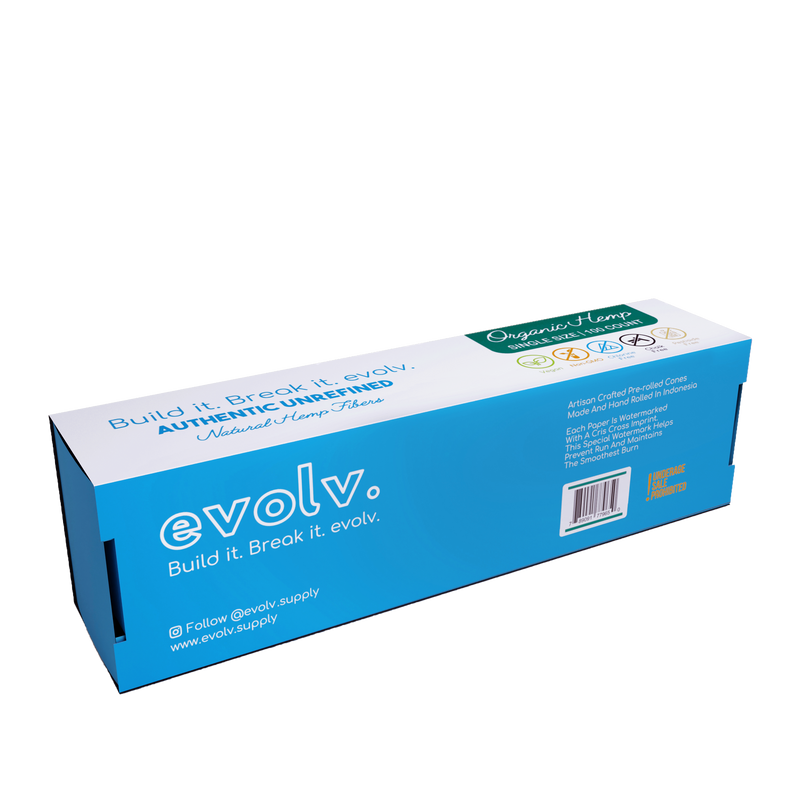 EVOLV Organic Hemp Pre-Rolled Cones | Single Size (Dog Walker) | 70mm/30mm | 100/Pack