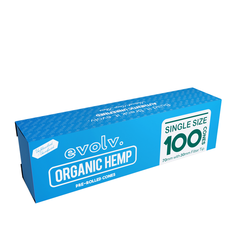 EVOLV Organic Hemp Pre-Rolled Cones | Single Size (Dog Walker) | 70mm/30mm | 100/Pack