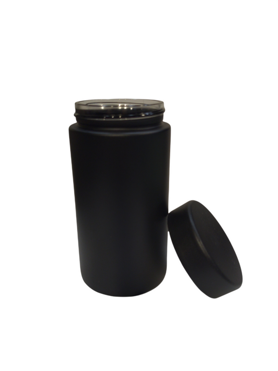 6 oz Child Resistant Glass Jar | Matte Black Jar w/ Black Plastic Screw Lid