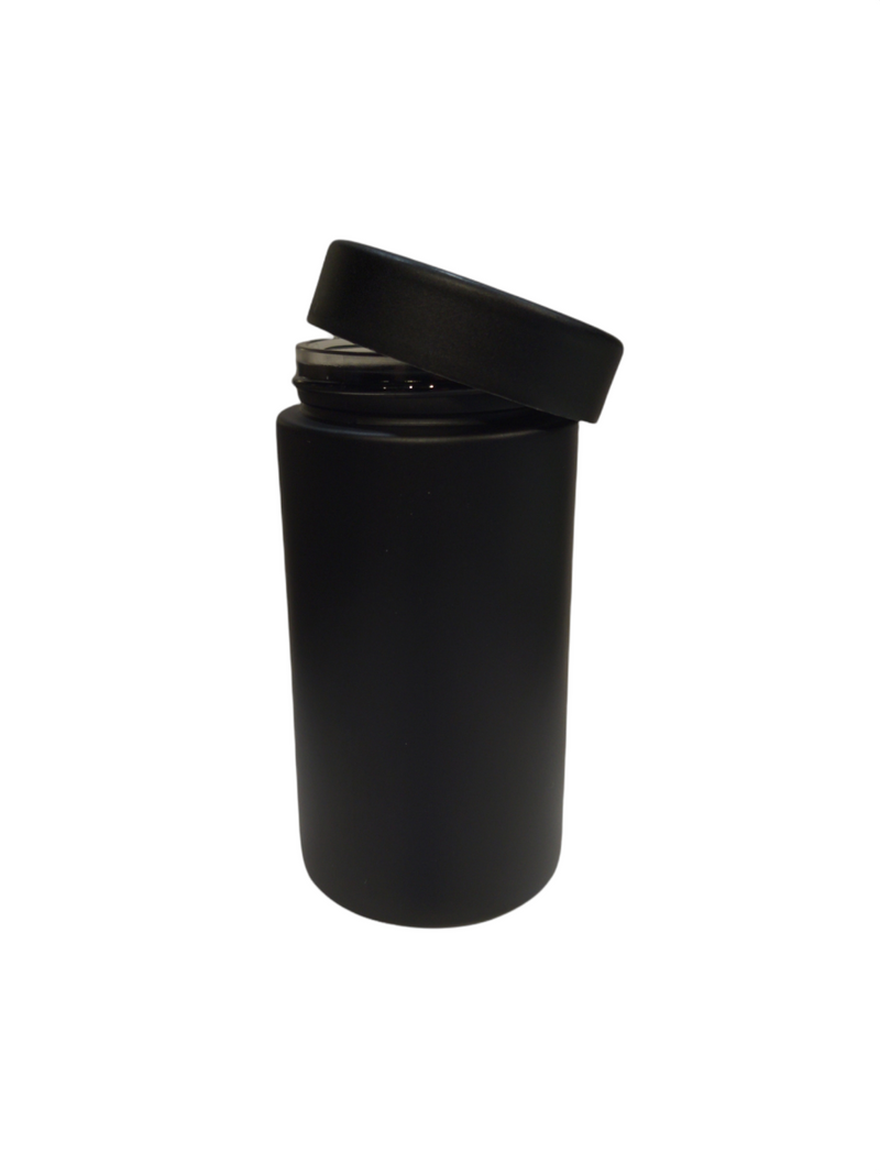 6 oz Child Resistant Glass Jar | Matte Black Jar w/ Black Plastic Screw Lid