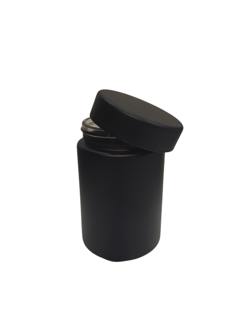 5 oz Child Resistant Glass Jar | Matte Black Jar w/ Black Plastic Screw Lid