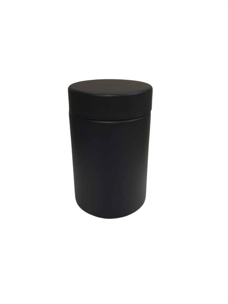 5 oz Child Resistant Glass Jar | Matte Black Jar w/ Black Plastic Screw Lid