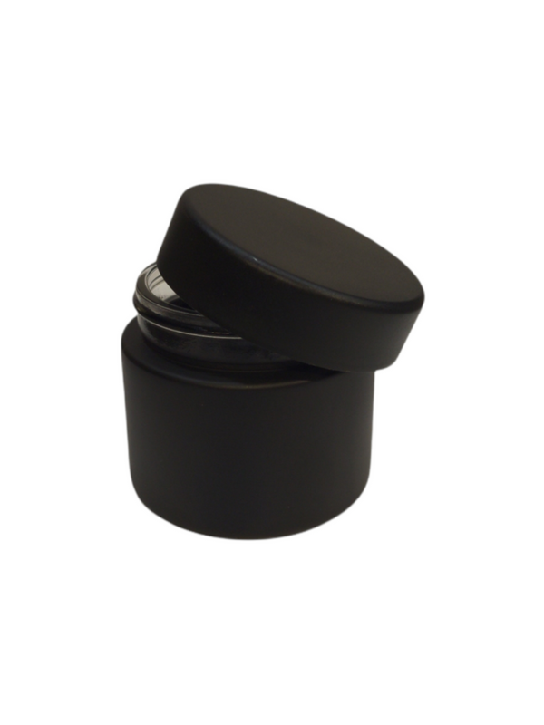 2 oz Child Resistant Glass Jar | Matte Black Jar w/ Black Plastic Screw Lid