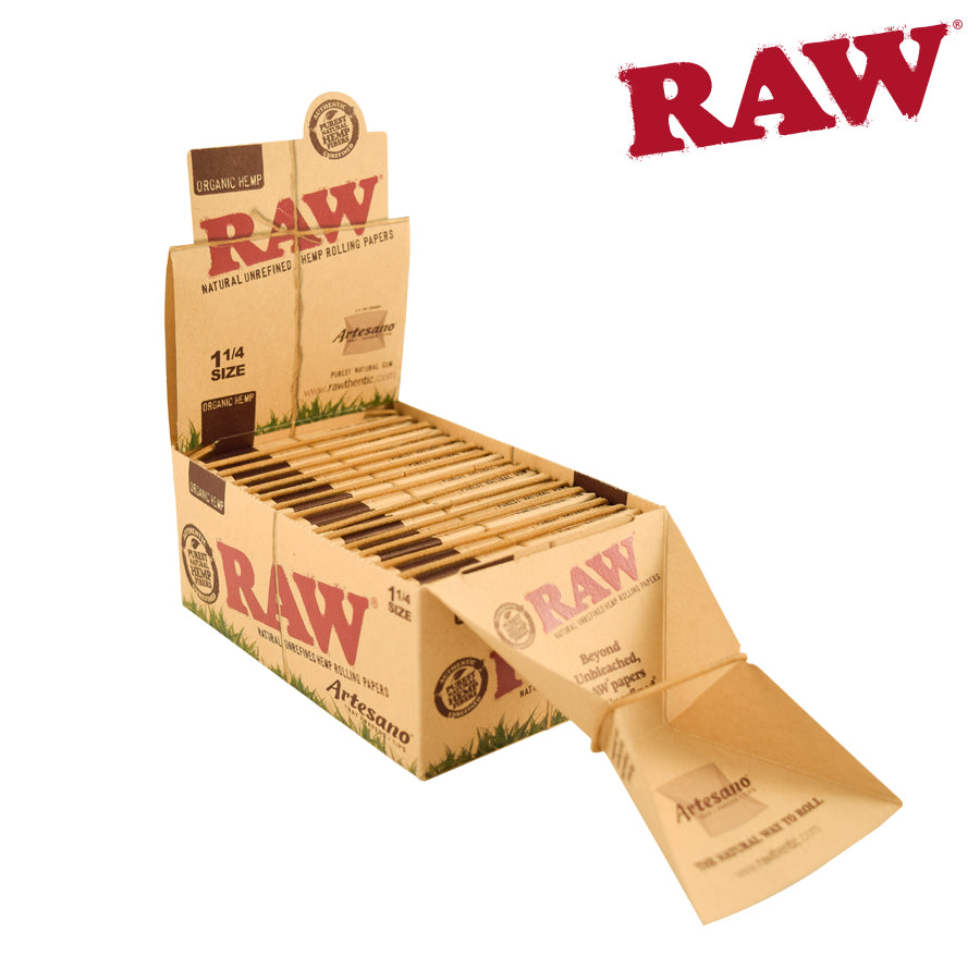 RAW Organic Artesano Papers | Size: 1 1/4 | w/ Tray, Papers, Tips